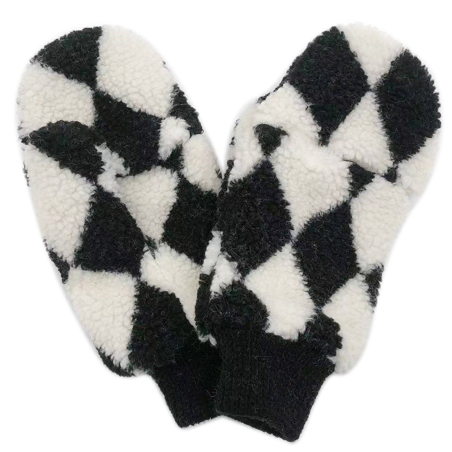 Diamond Pattern Sherpa Warm Mittens Winter Gloves
