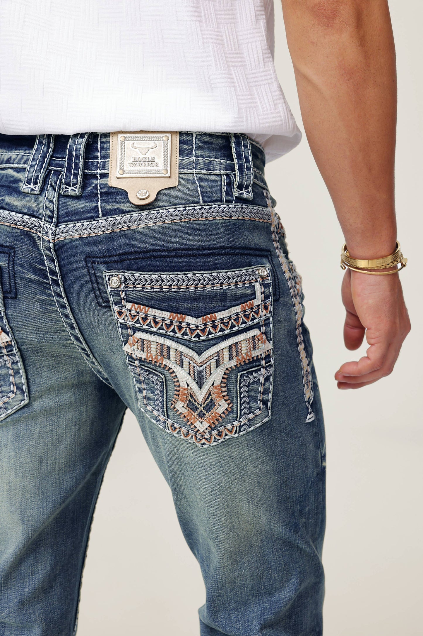 WE-012 Eagle Warrior Men's Western Straight Stretch Jeans