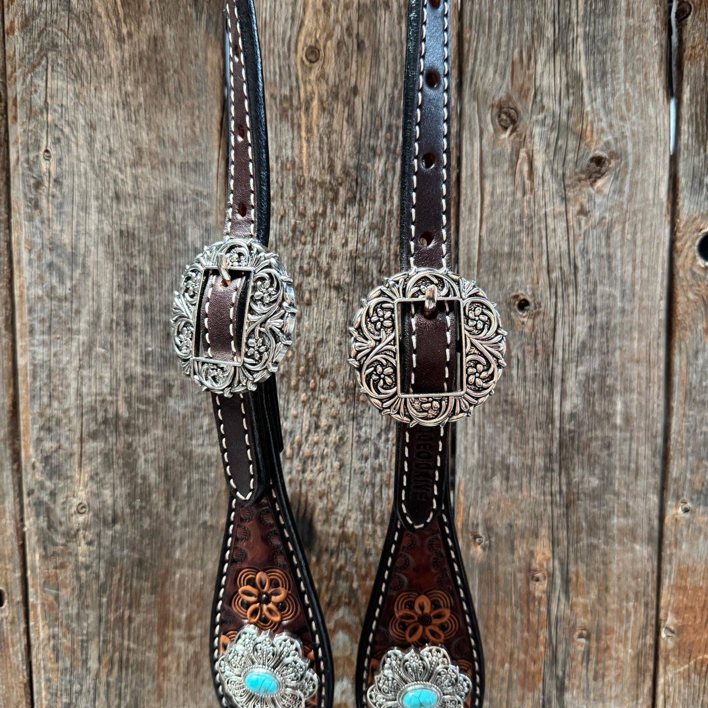 Flower Power Antique Silver and Turquoise One Ear Headstall & Breastcollar Tack Set #OEBC429