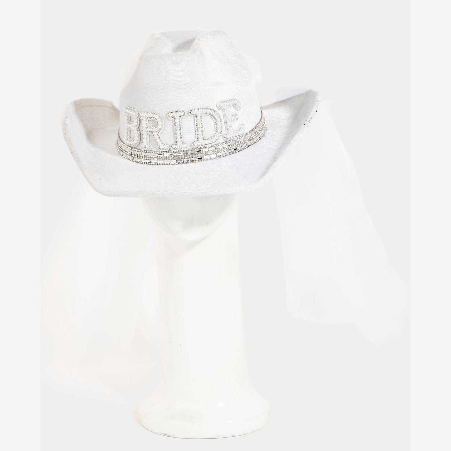 Pearl Rhinestone Stud Ribbon Bride Western Cowboy Hat