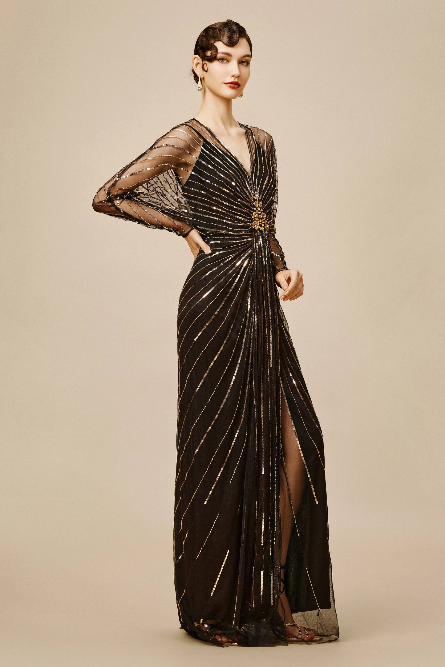 Zouzou Crystal-Encrusted Plus Size Evening Gown