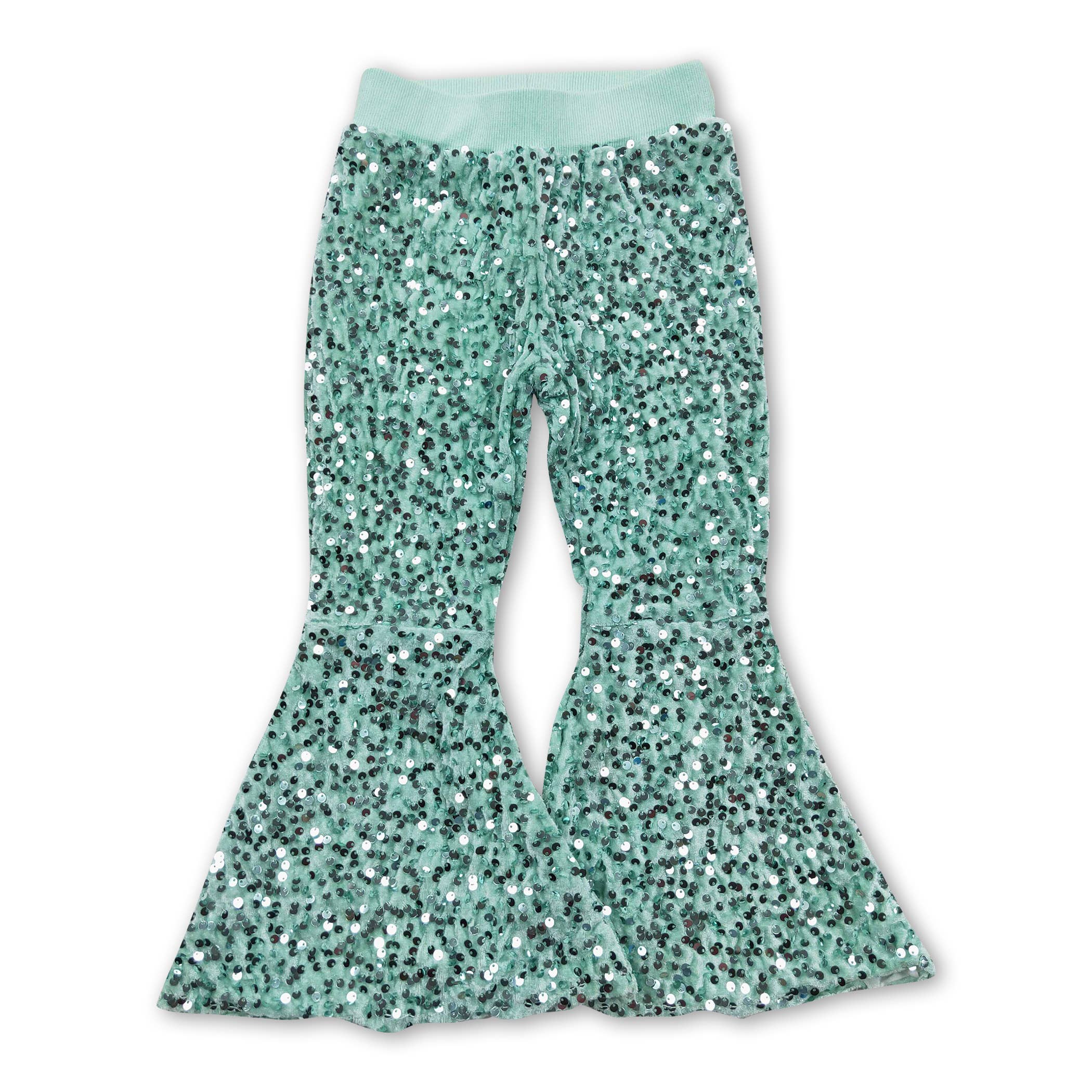 Colorful Lined Sequin Girls Bell Bottom Pants