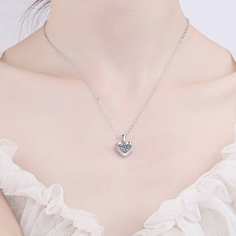 Moissanite Heart Pendant Necklace in 925 Sterling Silver