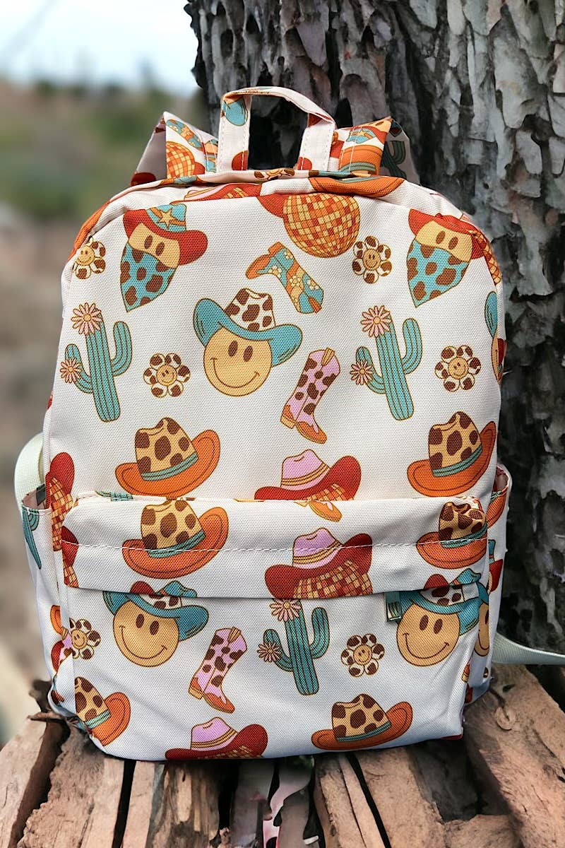 Western Emoji Printed Small Size Backpack for Kids