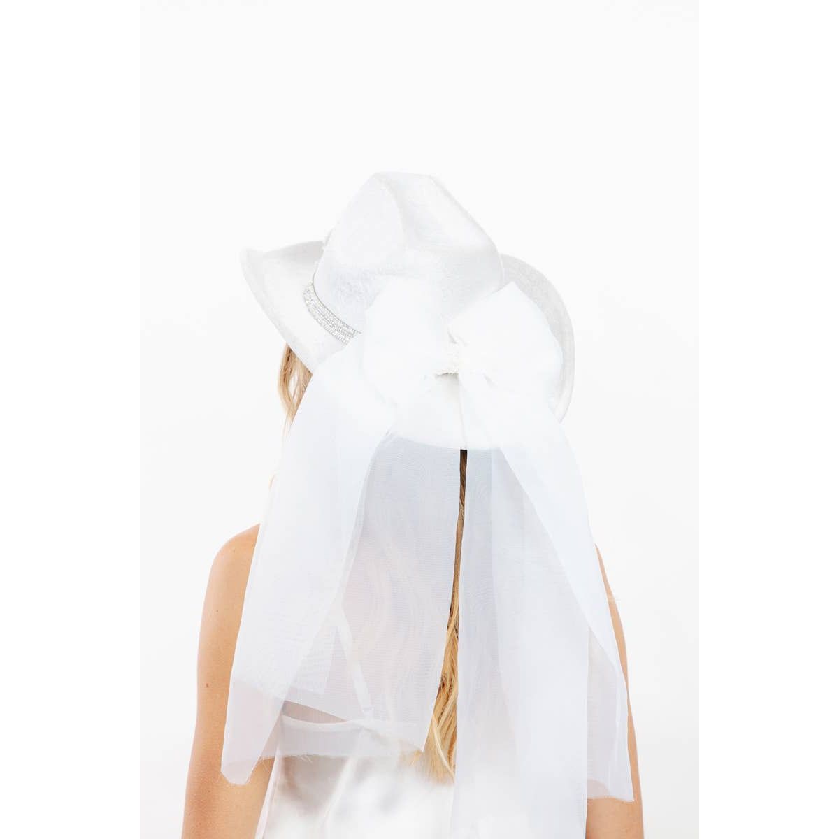 Pearl Rhinestone Stud Ribbon Bride Western Cowboy Hat
