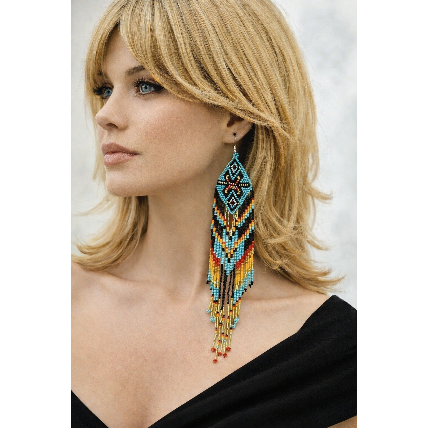 Extra-Long Handwoven Beaded Fringe Earrings | Czech Seed Beads