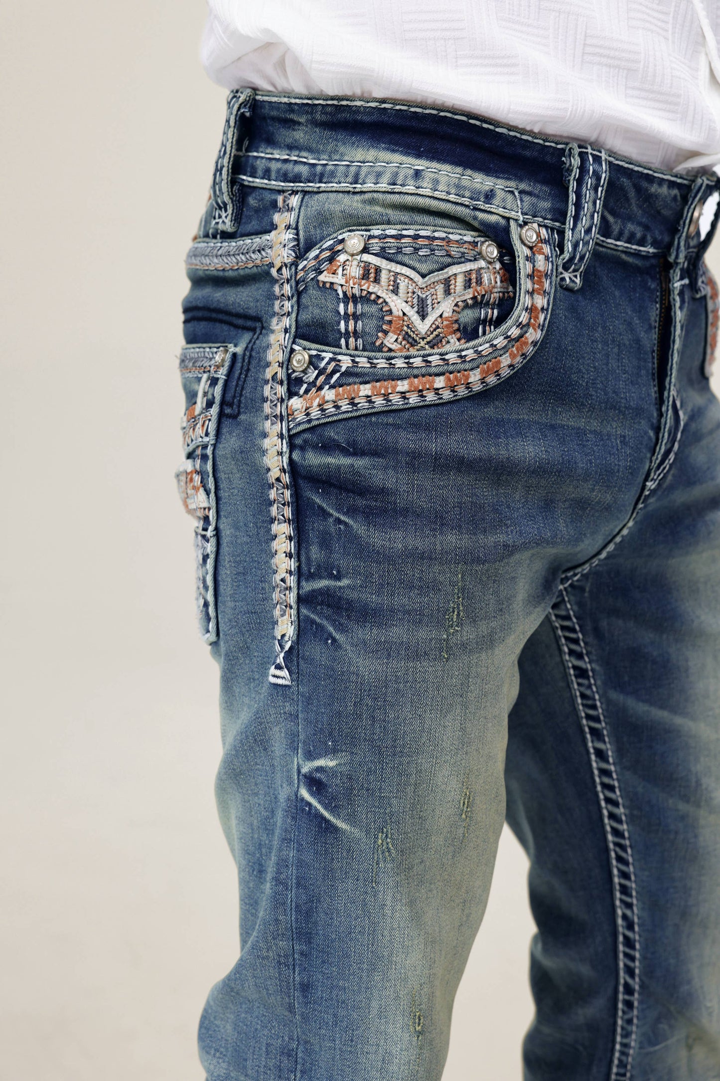WE-012 Eagle Warrior Men's Western Straight Stretch Jeans