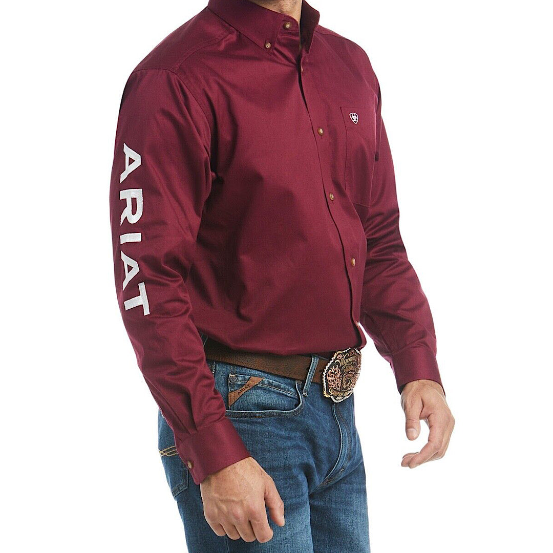 Mens Ariat Burgandy Long Sleeve Button Up