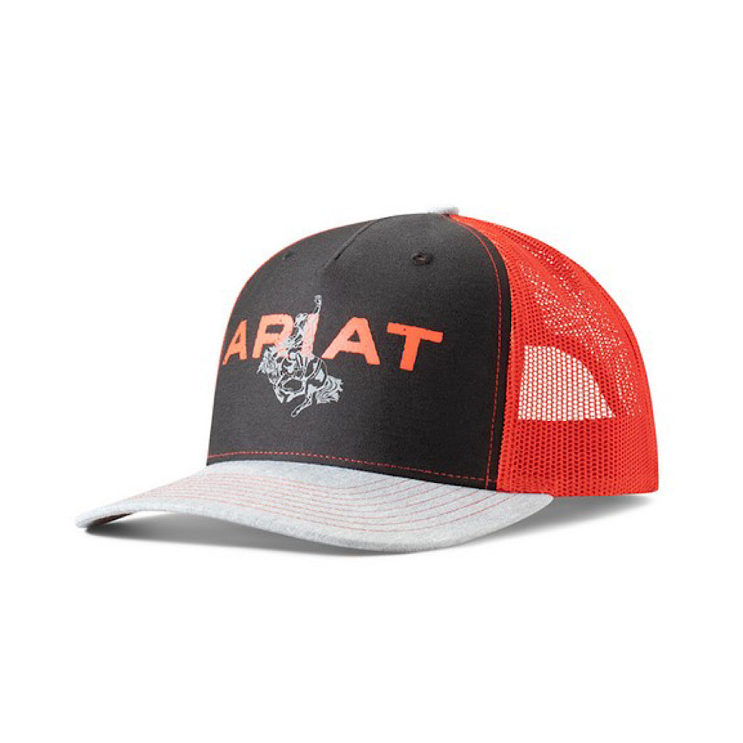 Ariat - Black Grey & Red With Ariat & Bronc Printed Snap Back Men’s Ball Cap A300082664