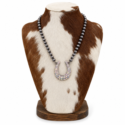 Western Navajo Pearl Rhinestone Horseshoe Necklace