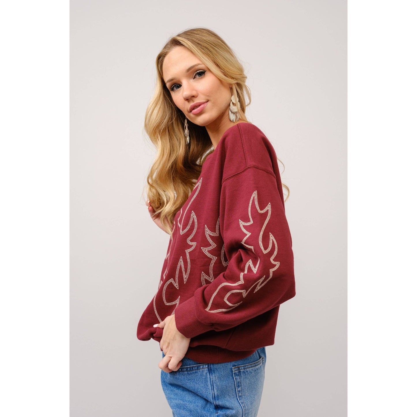 Western Boots Stitch Pullover Sweatshirt