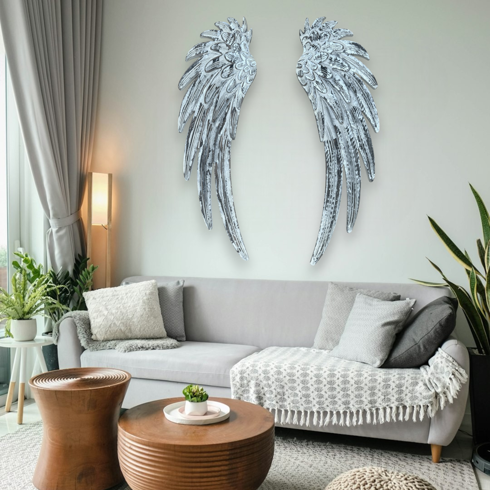 Raphael Angel Wings-Distressed White Carved Wood Wall Decor