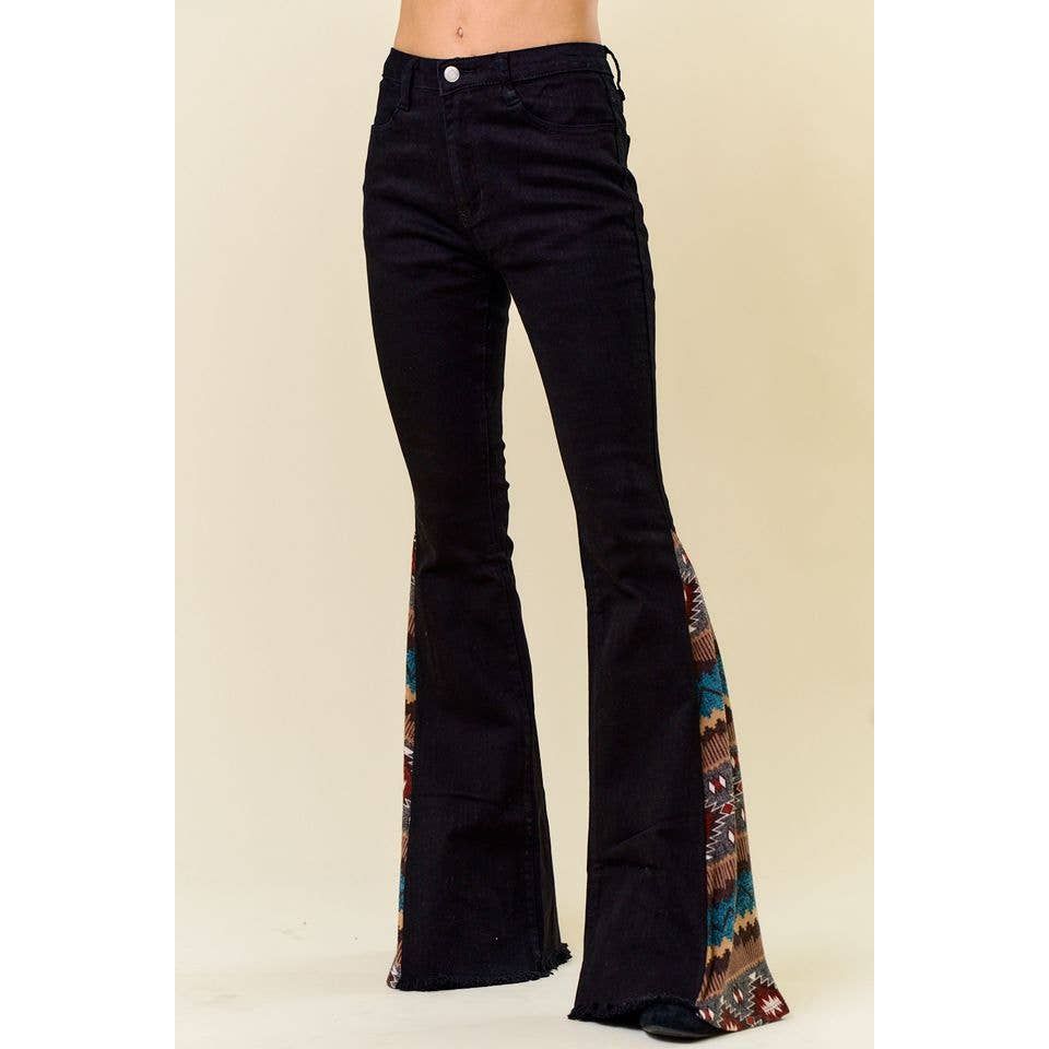 SIP6106O FLARE BLACK DENIM WITH INSERT PRINT CONTRAST