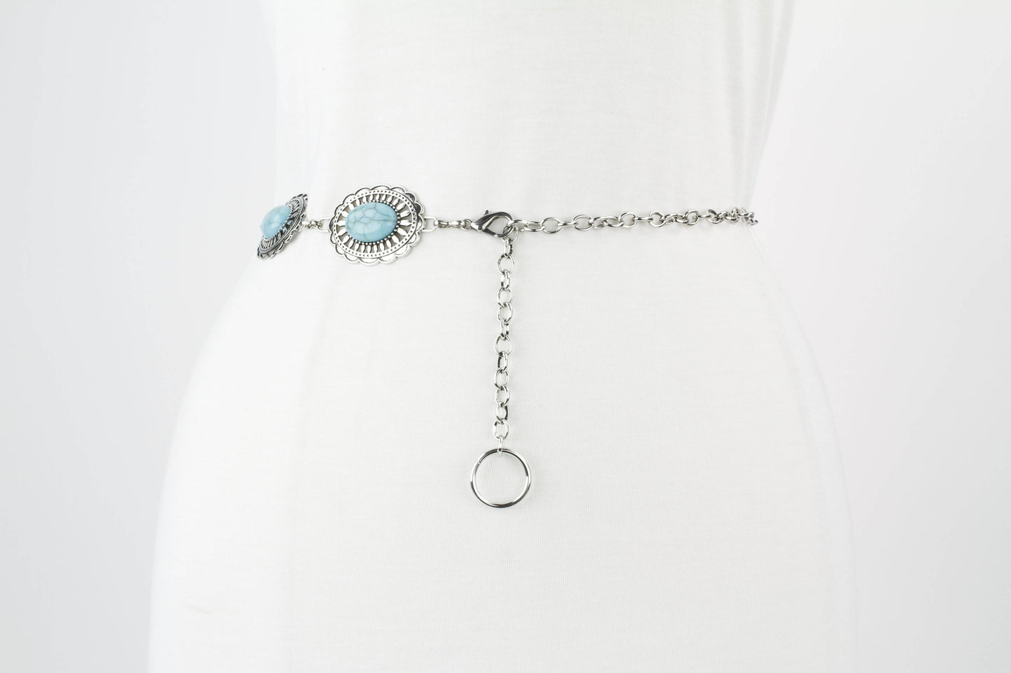 Women’s Turquoise Silver Concho Chain Belt ABB MTL 1011