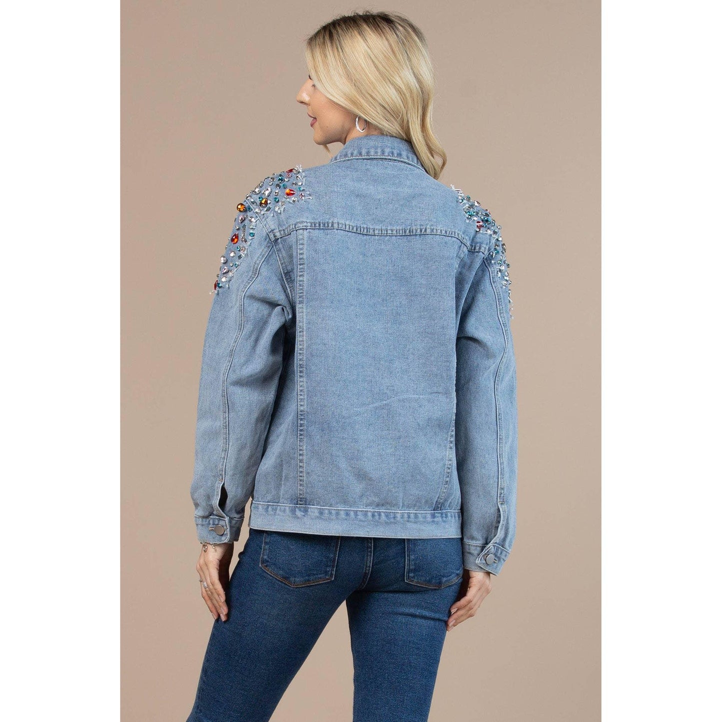 Nylon Apparel - 63001-Shoulder Rhinestones Washed Denim Jacket