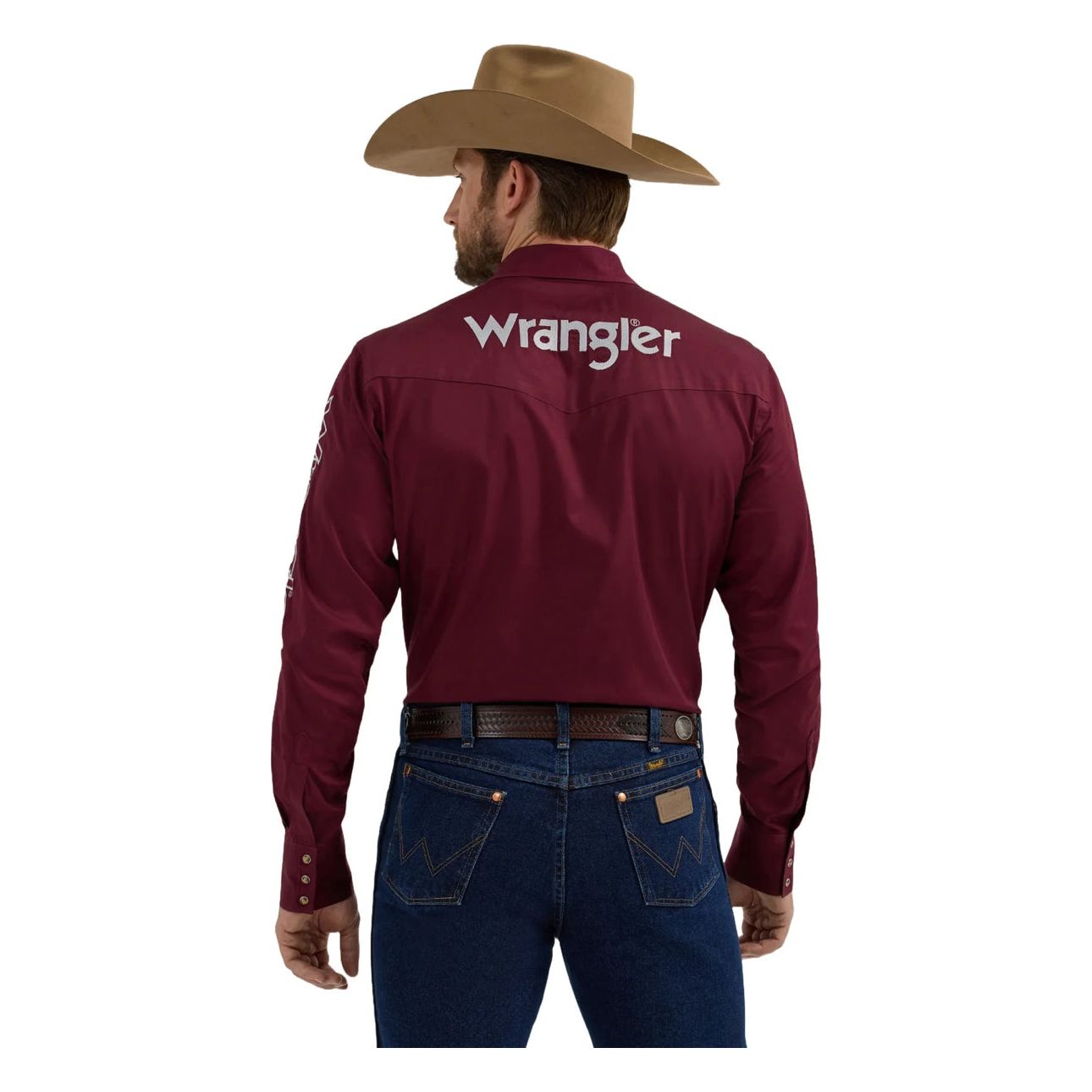 Wrangler Men's Western Logo Classic Fit Wine Red Snap Shirt 112355405