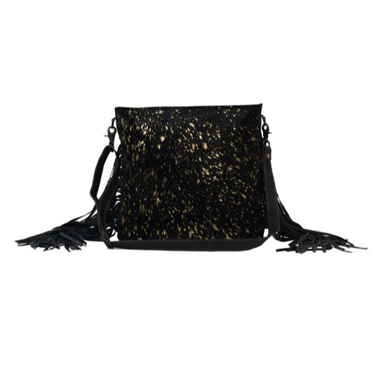 Myra Bag- Black Shimmer Leather & Hairon Handbag S-2565