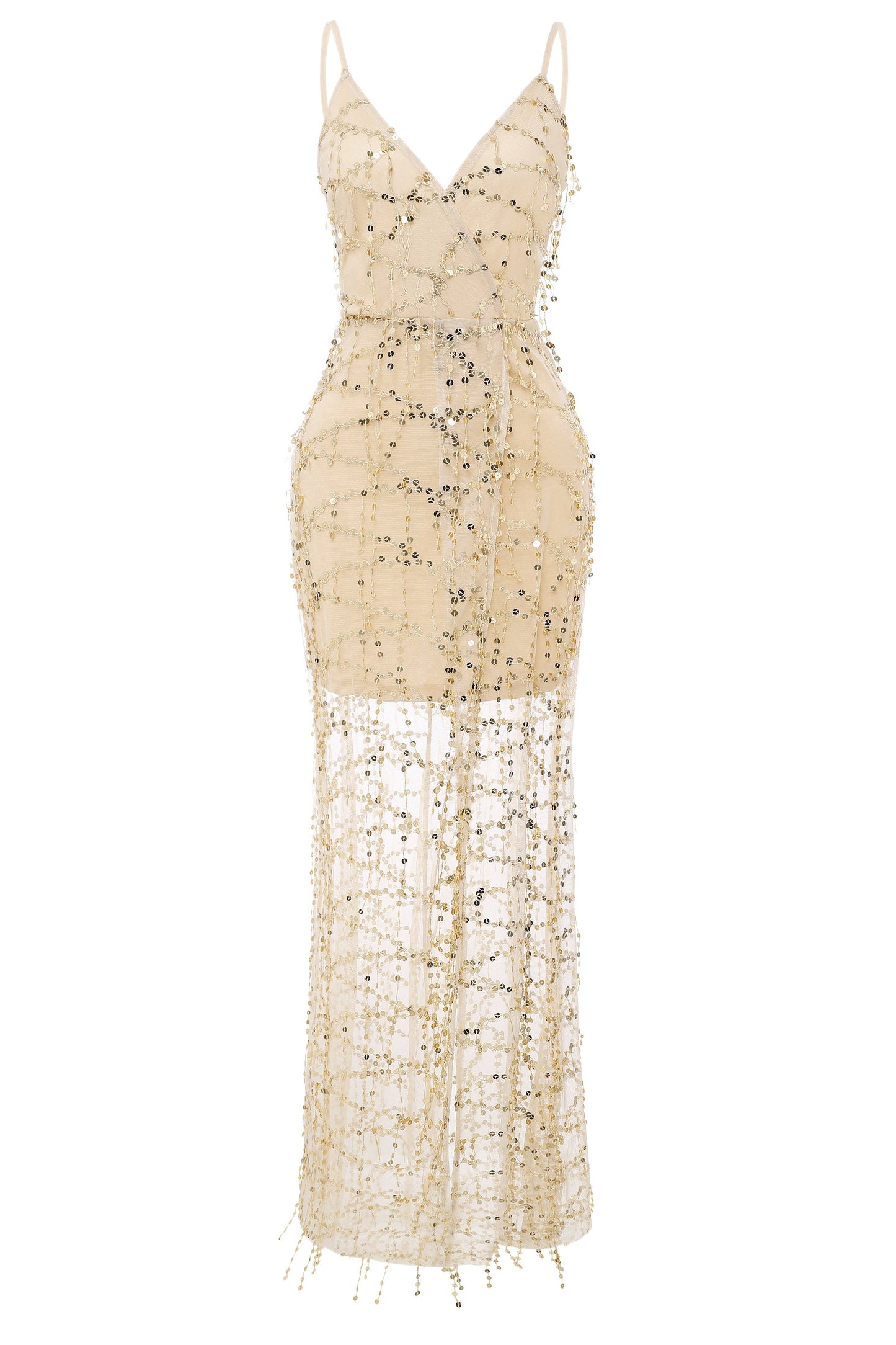 High Slit Glittering Sequin Strappy Dress