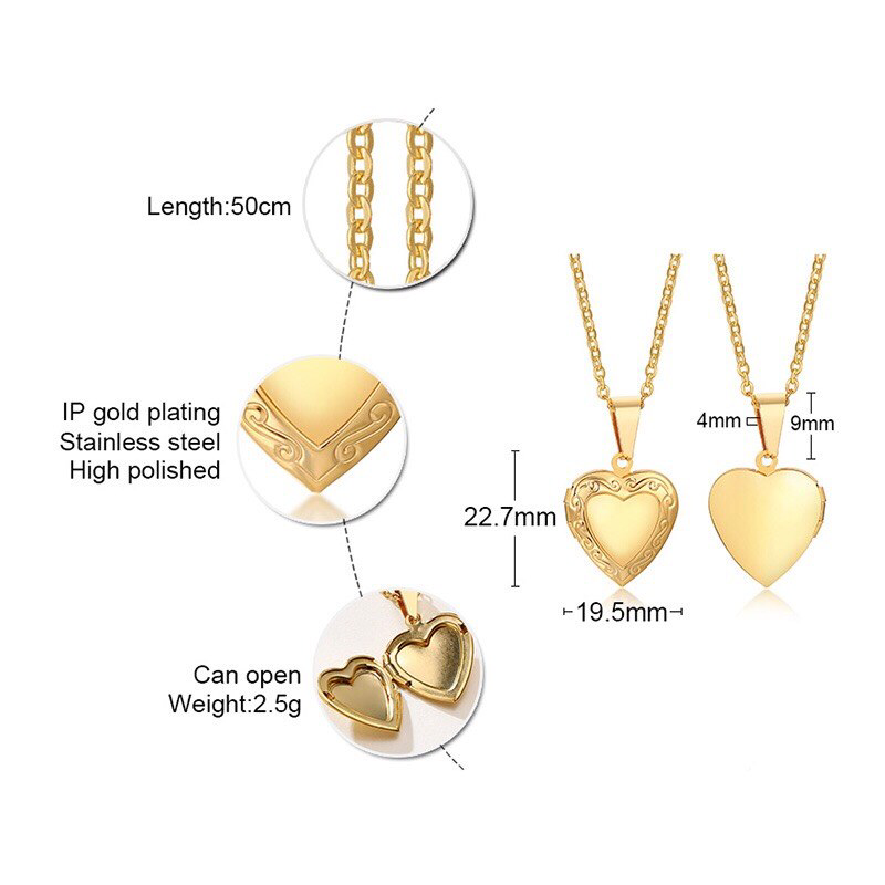 Gold Custom Heart Photo Locket Necklace in Stainless Steel