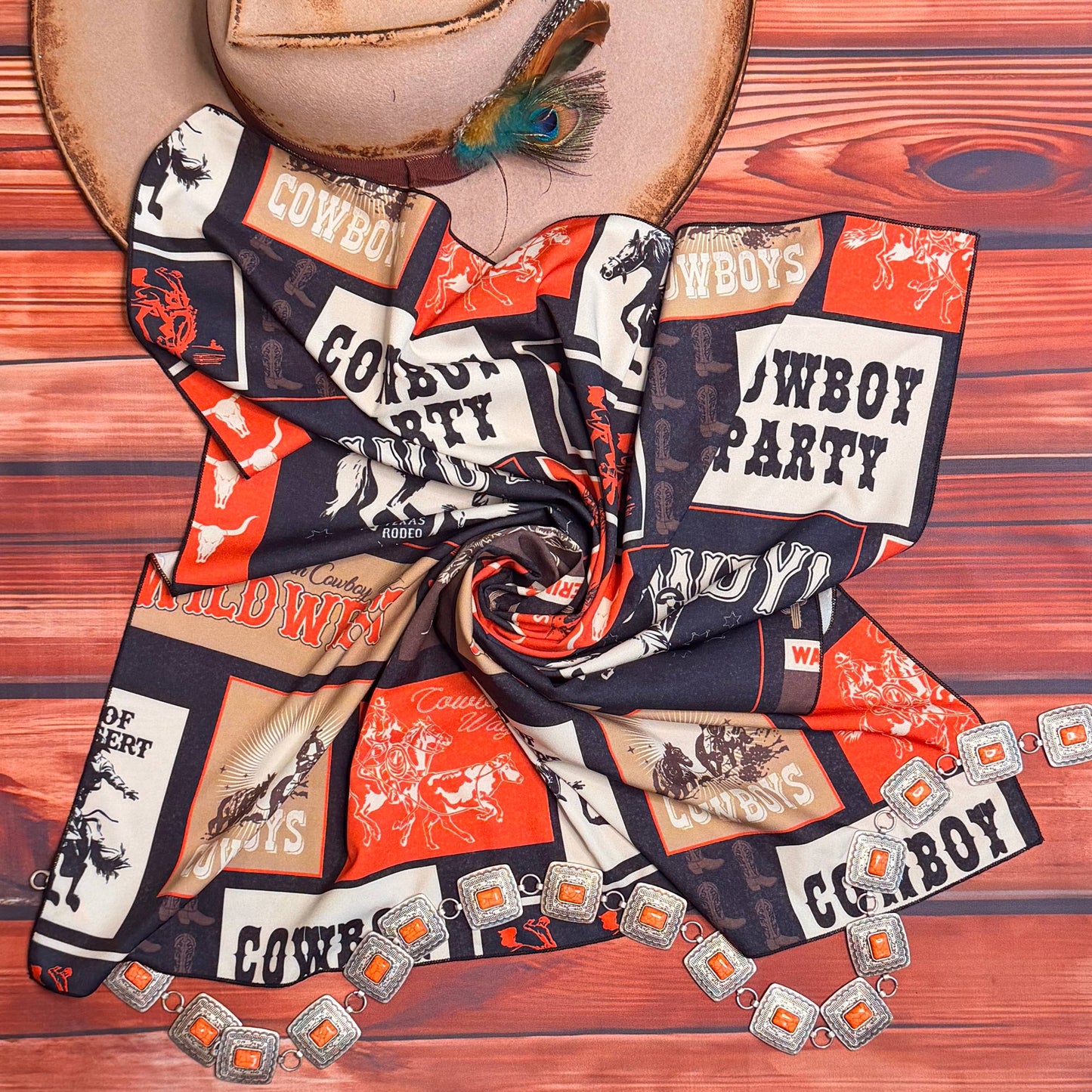 AV3008 WESTERN COWBOY PRINT WILD RAG 28x28