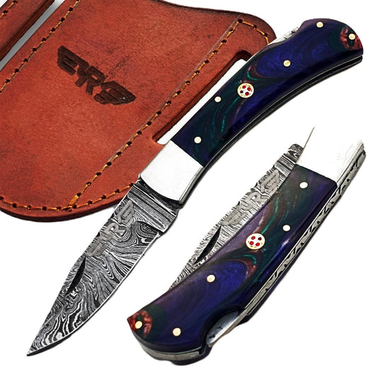 The Horned Frog Folding Knife - Damascus Steel