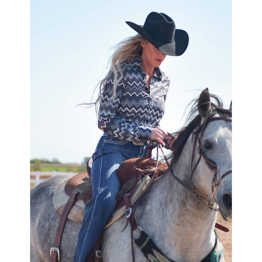 Cowgirl Tuff Co. / B. Tuff Jeans - Pullover Button Up Grayscale Chevron Stretch Jersey