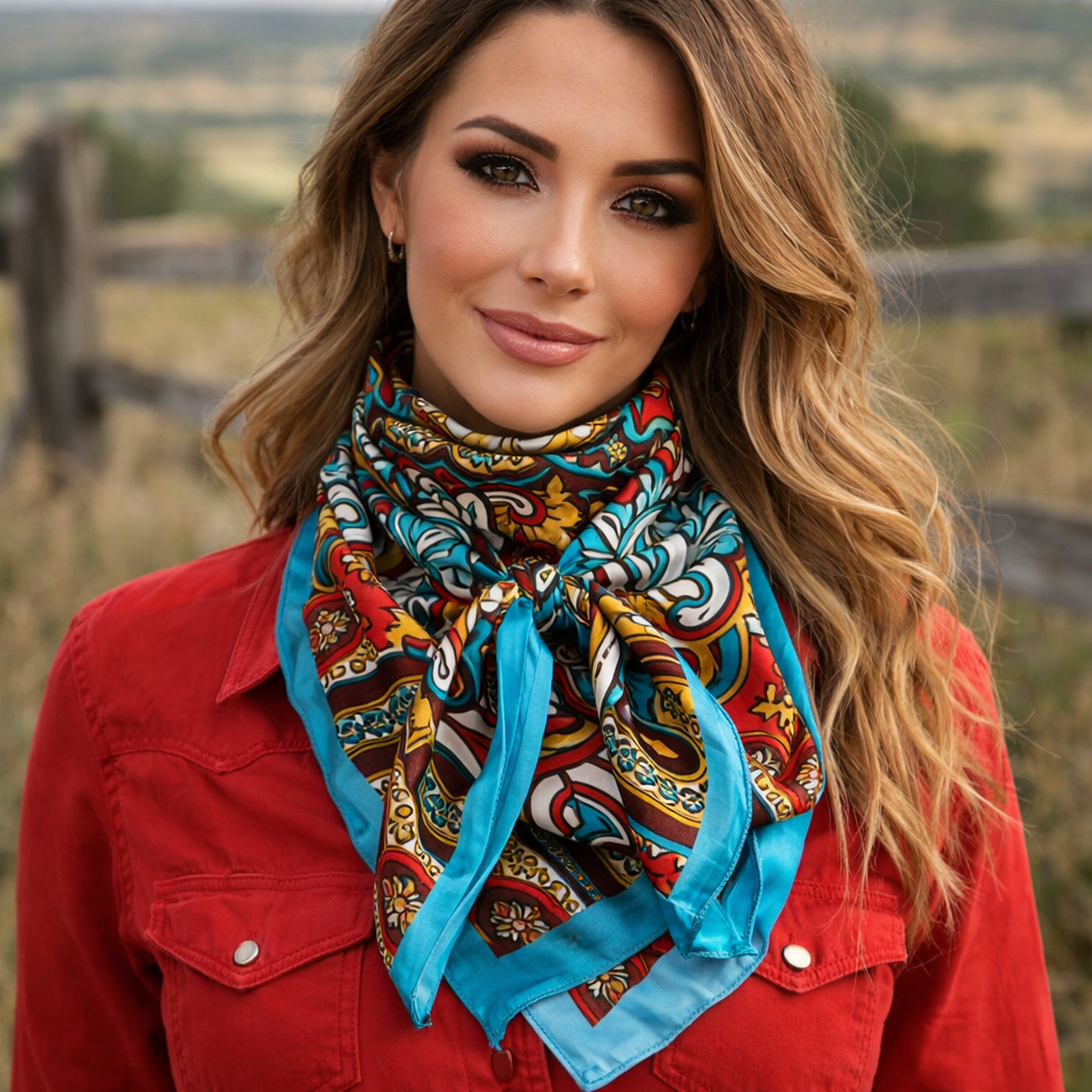Aqua and Teal Paisley Wild Rag - Western Scarf