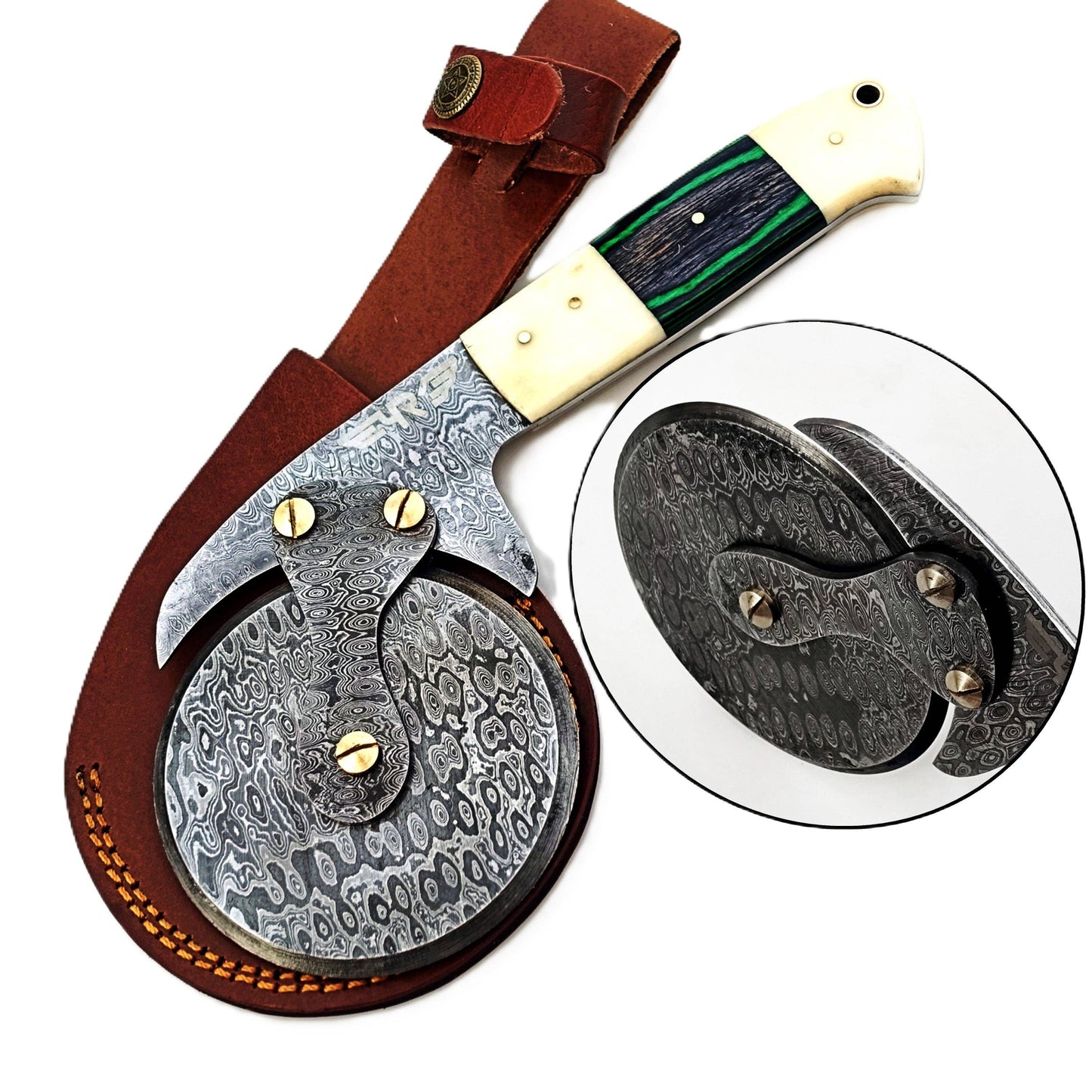Luigi Pizza Cutter - Hardwood & Bone - Damascus Steel