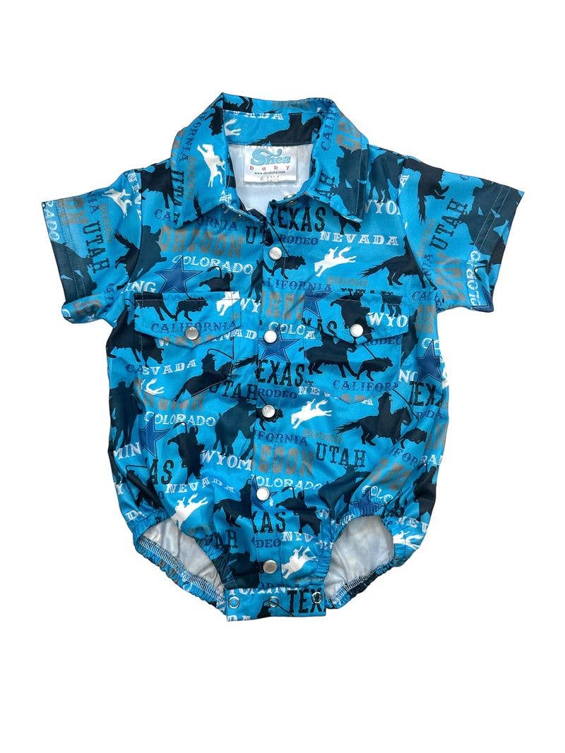 Rodeo Road Blue SS Pearl Snap Onesie