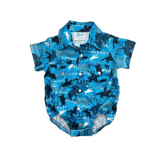 Rodeo Road Blue SS Pearl Snap Onesie