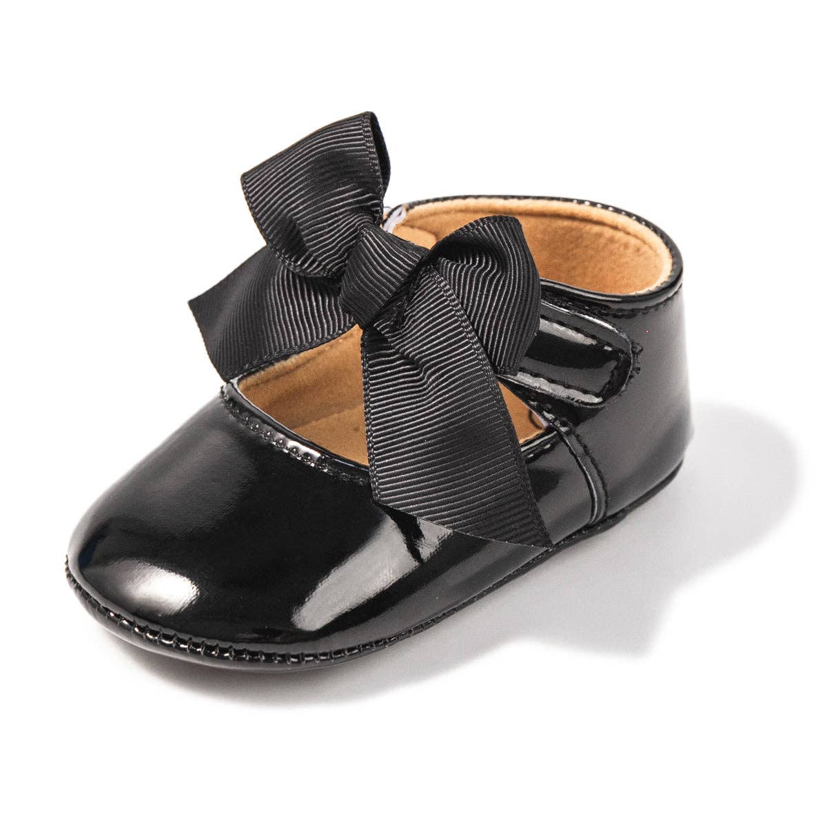 Cute black infant shoes w/black front bow