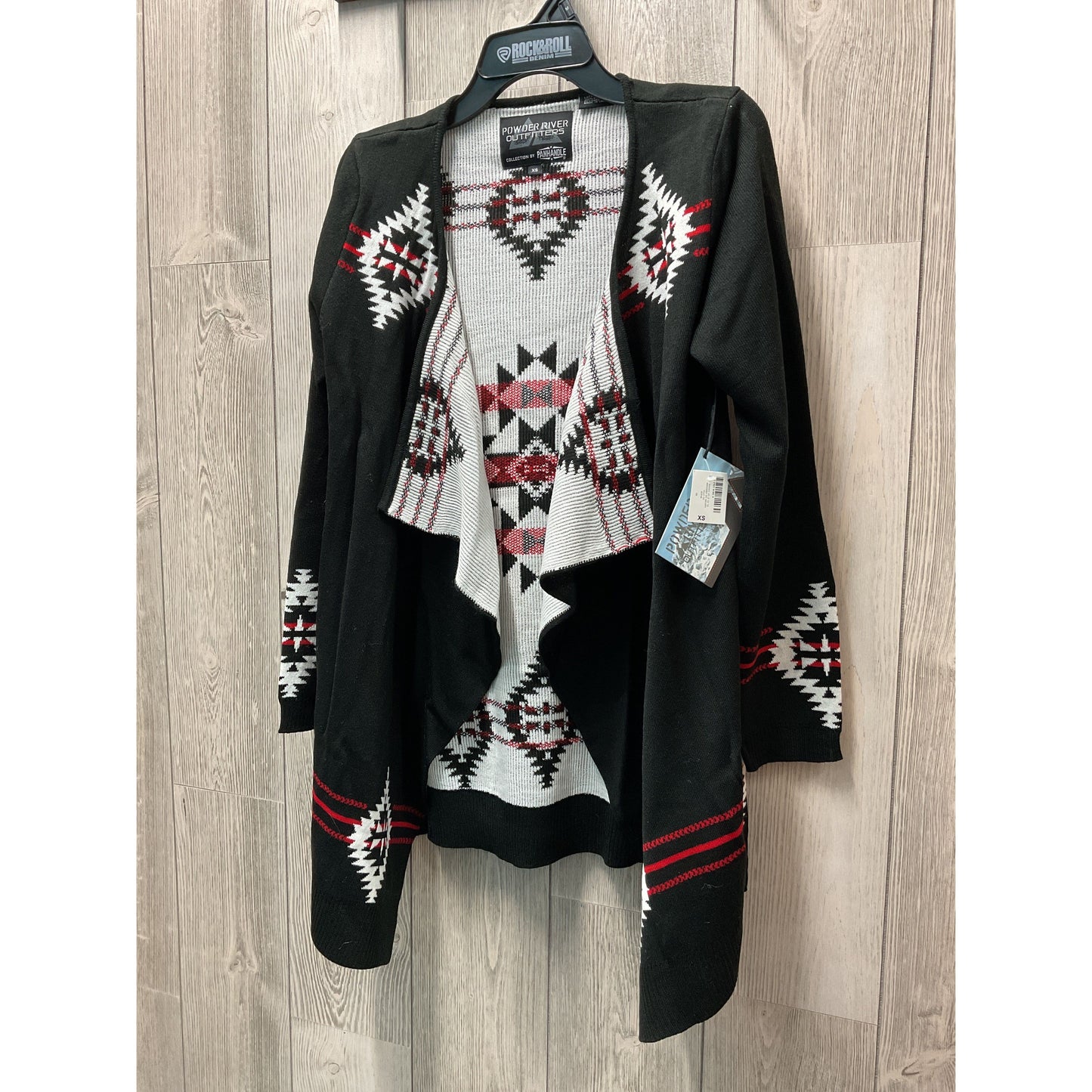 POWDER RIVER OUTFITTERS LADIES Cardigan- Black & Red Aztec 52-2705