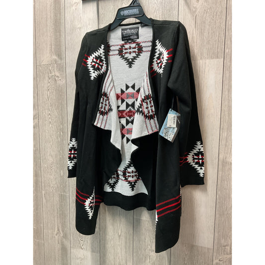 POWDER RIVER OUTFITTERS LADIES Cardigan- Black & Red Aztec 52-2705