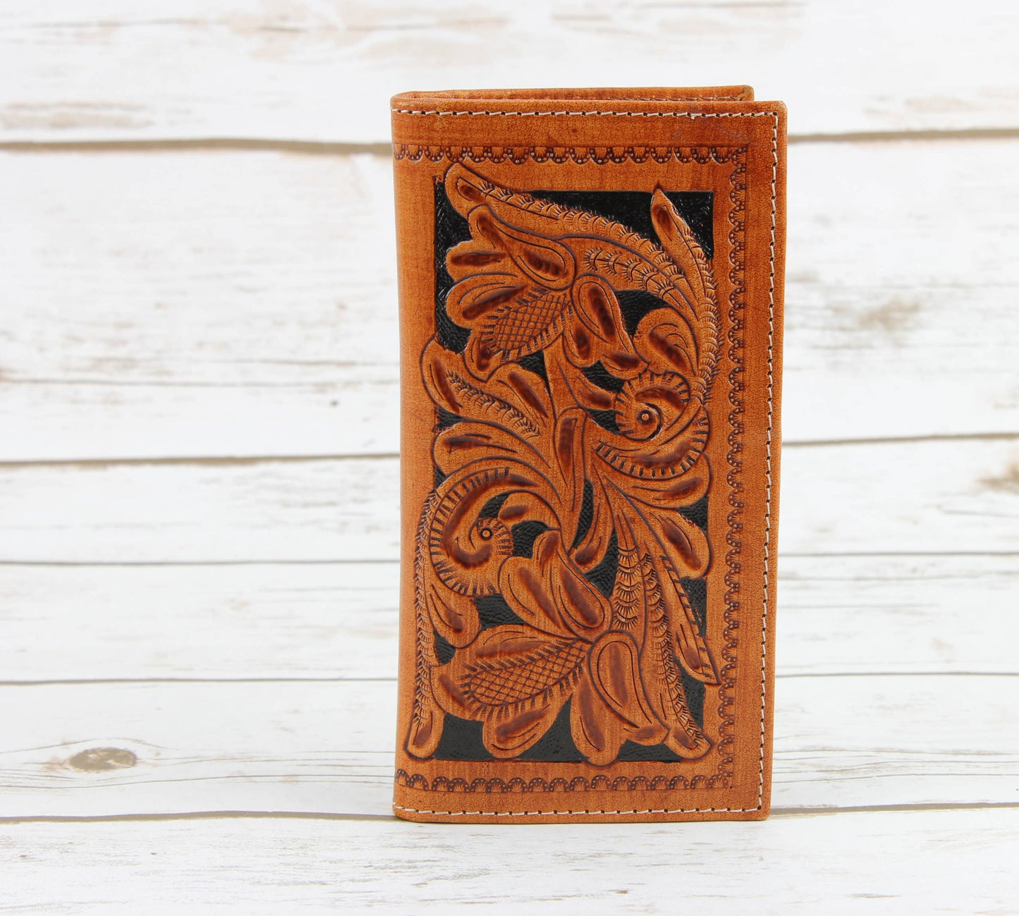 Tooled Leather Men's Rodeo Wallet In Tan AB W04 Tan