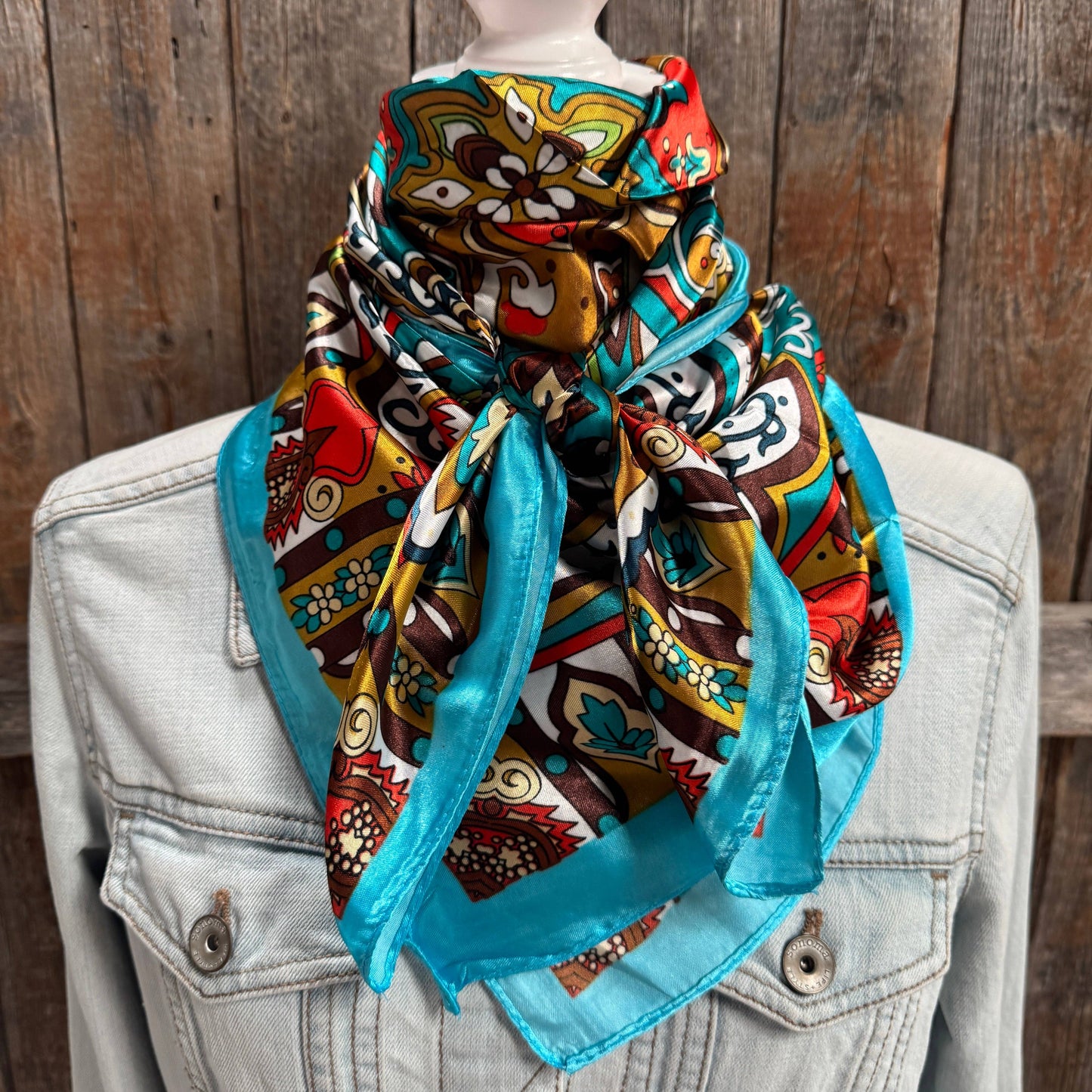 Aqua and Teal Paisley Wild Rag - Western Scarf