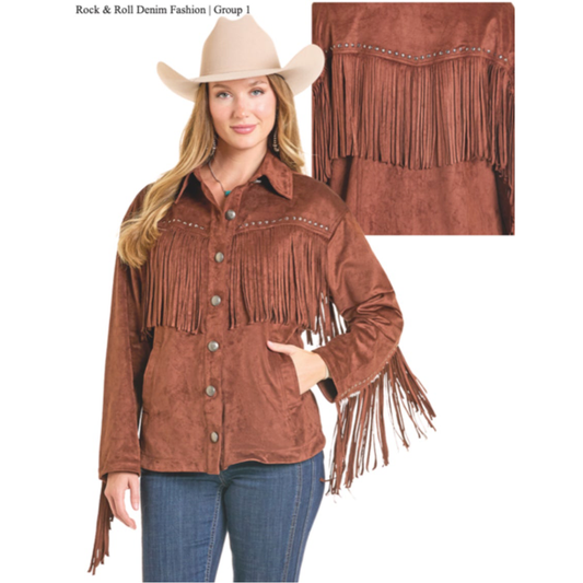 Rock & Roll Denim Women's Faux Suede Fringe Shacket BW92C06968
