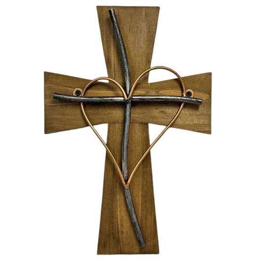Wood & Metal Heart on Layered Cross Hanging Wall Cross