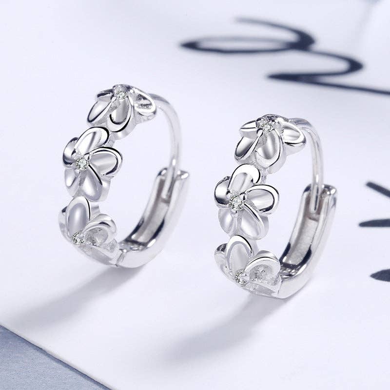 Dainty Camellia Flower Huggie Earring in 925 Sterling Silver