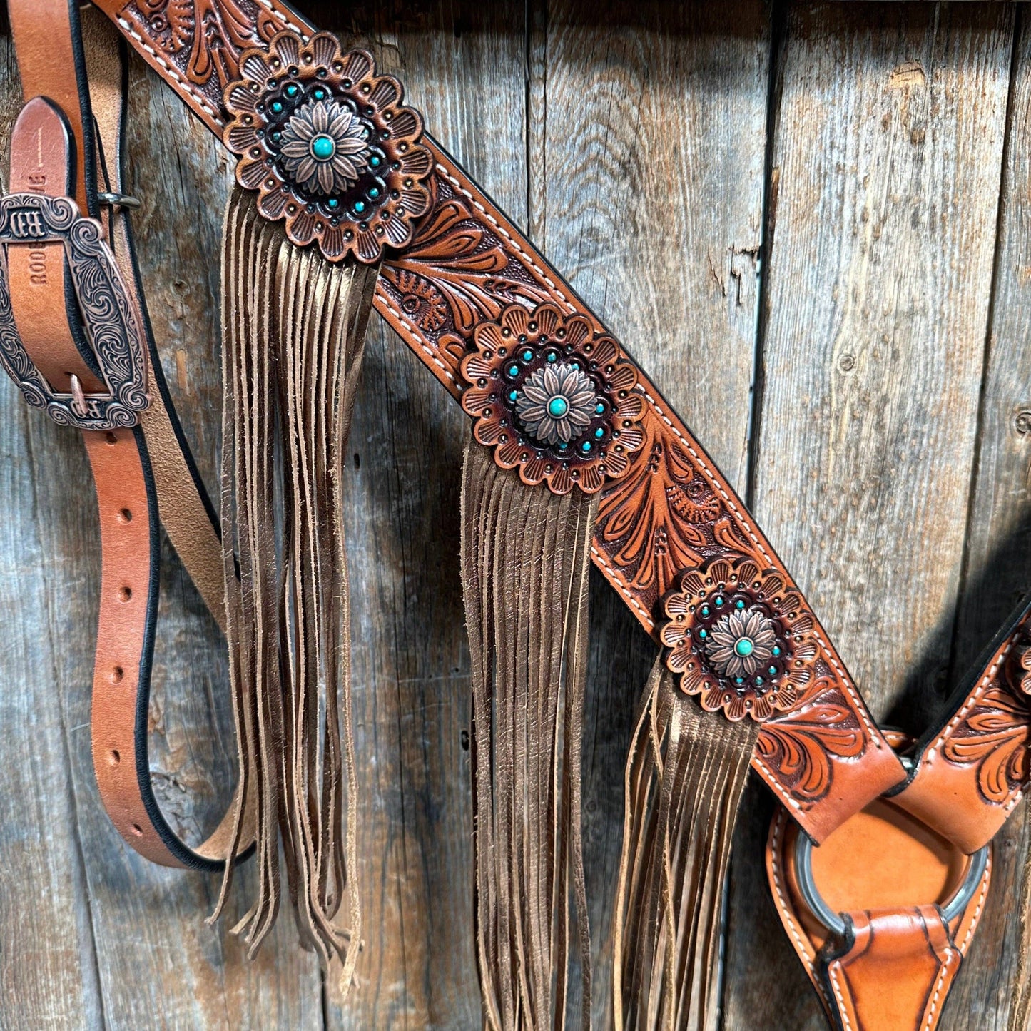 Honey Colored Floral Copper and Turquoise Tack Set #BBBC529