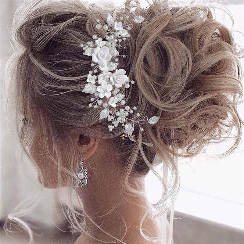 Pearl Flower Leaf Bridal Wedding Hair Clip in Solid Copper