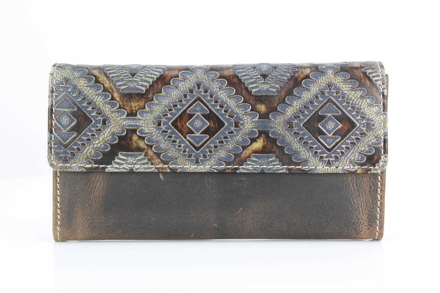 Brown Aztec Embossed Leather Clutch Wallet ABLW 18-2511