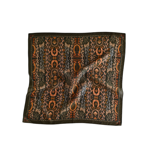 Western Harvest in Deep Juniper Silk Cowgirl Wild Rag Scarf