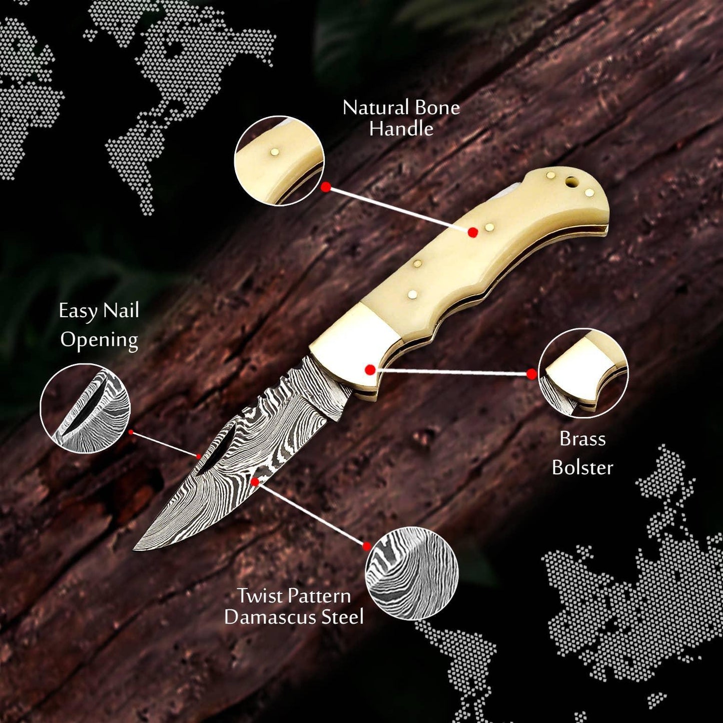 FH KNIVES - 6.5' Handmade damascus folding knife, Pocket Knife