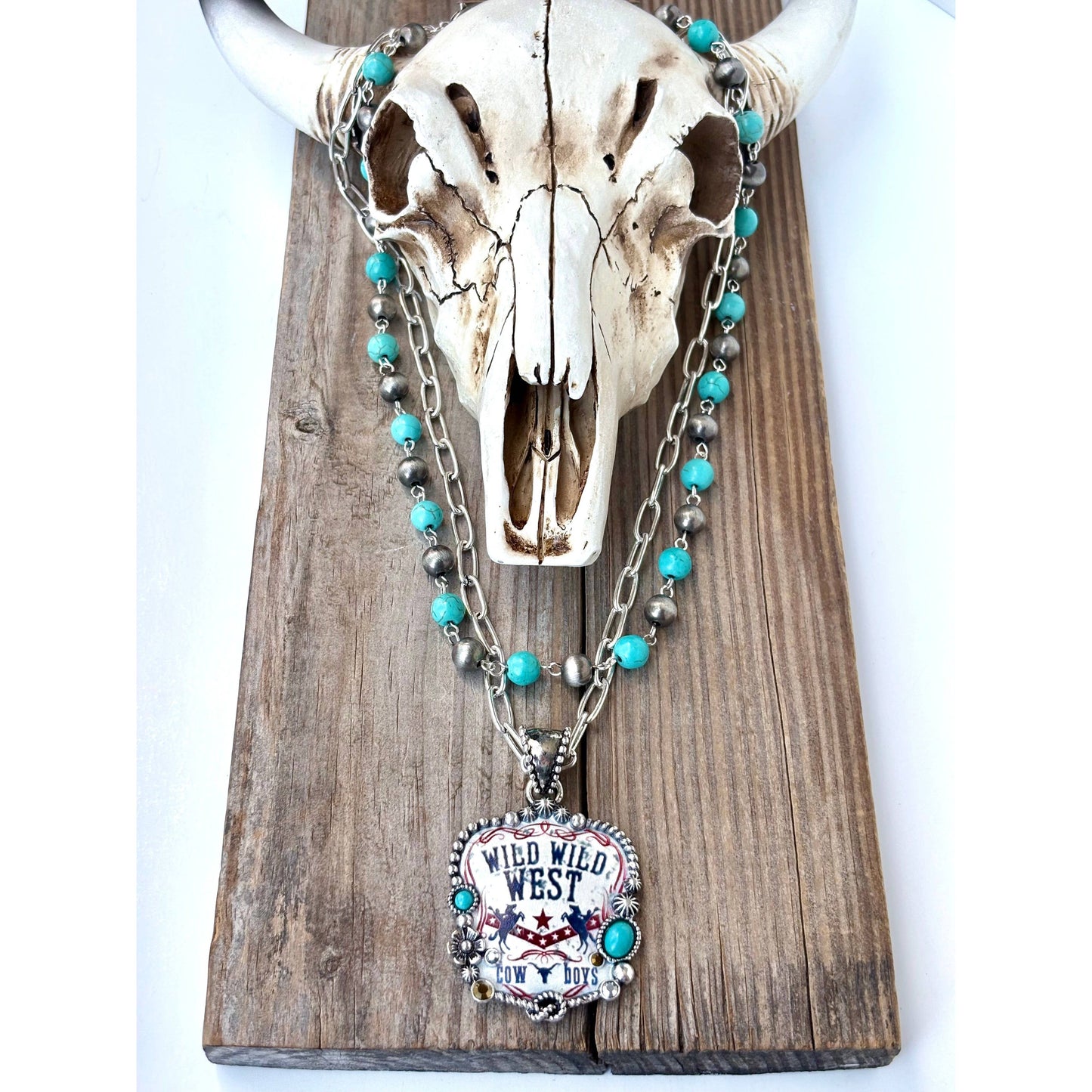 2 Layered Navajo Pearl Turquoise Stone Pendant Necklace