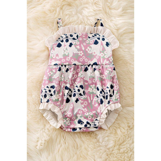 Kids Charm Online - Cameo cow coquette printed bow baby romper w/ruffle hem. RPG50743 SOL