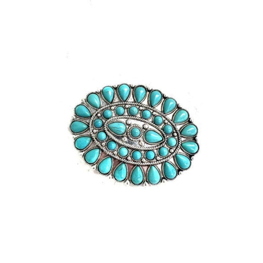 WESTERN TURQUOISE STONE CONCHO BELT BUCKLE