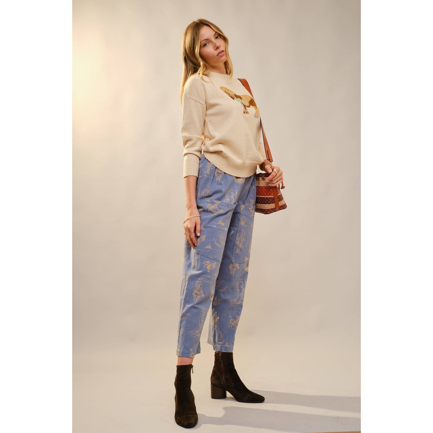 52269W Pony Embroidery Crew Neck Pull Over Sweater