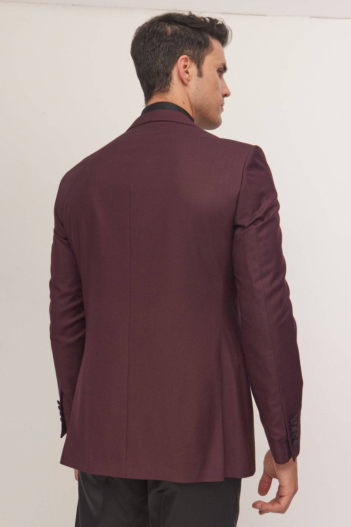 Classic Peak Lapel Tuxedo Jacket - Burgundy