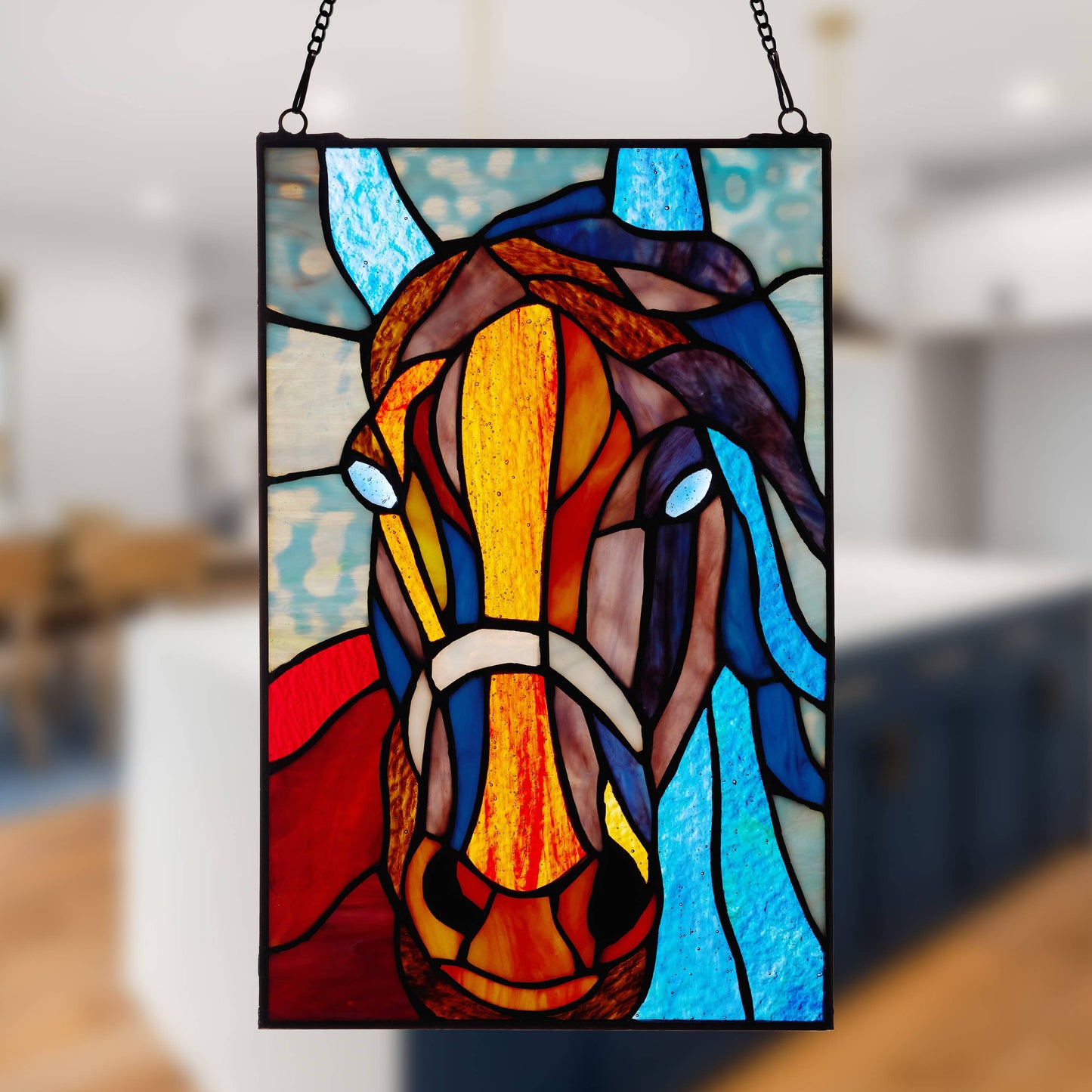 13"H Roz Horse Stained Glass Window Panel