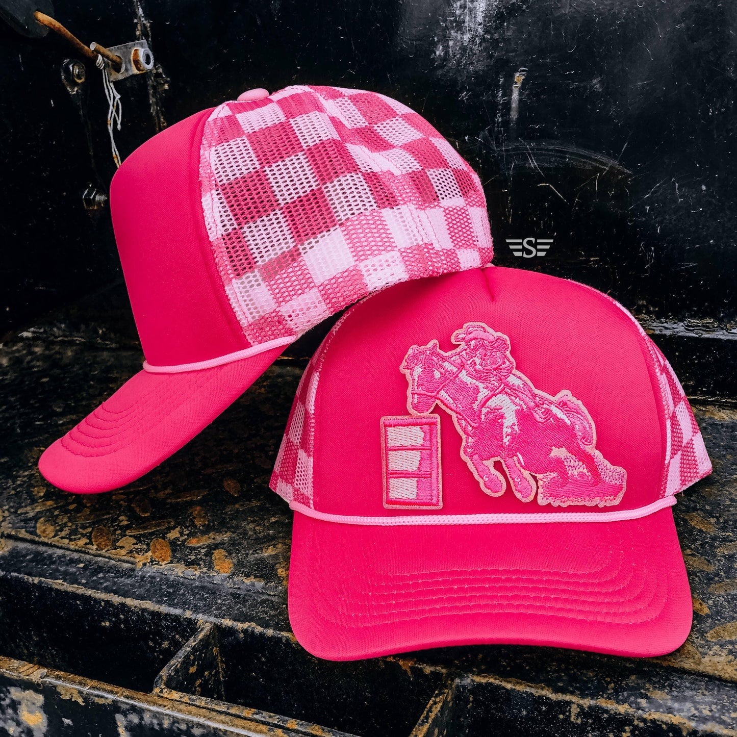 Flying S Company - Pink Barrel Racer Checked Printed Mesh Trucker Cap